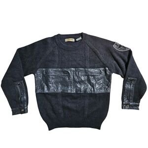 Mark Elliot Mens Wool Blend Leather Trim Pullover Sweater S Moto Biker 90s